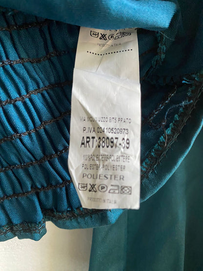 TEAL SATIN PUFF SLEEVE CORSET CROP TOP|S|BUST 12