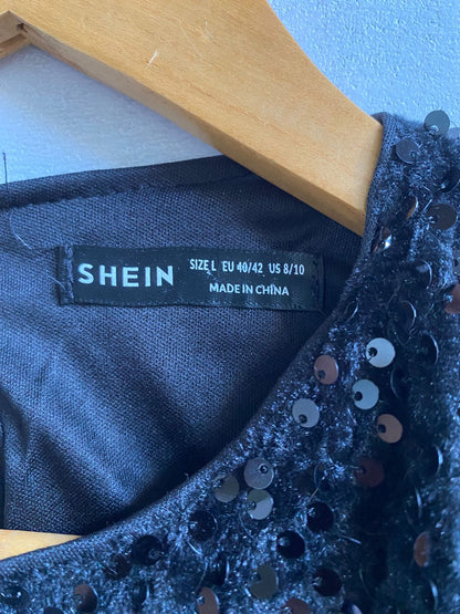 SHEIN|L|BUST 17| Black Sequined Puff-Sleeve Top