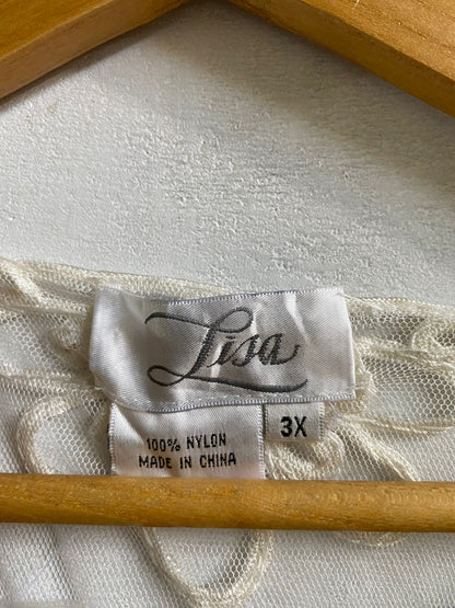 LISA|XL/XXL|BUST 24|Off-White Or Cream Sheer, Long-Sleeved Mesh Blouse