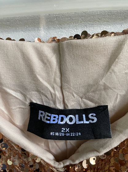 REBDOLLS|XXL|WAIST 38| ROSE GOLD SEQUIN JOGGERS WITH ELASTIC WAIST