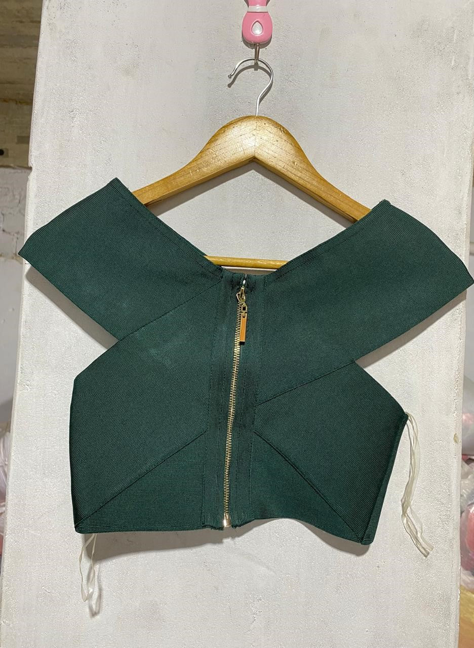 MISTRESS ROCKS| S|BUST 13|B10|DARK GREEN CRISS-CROSS CROP TOP