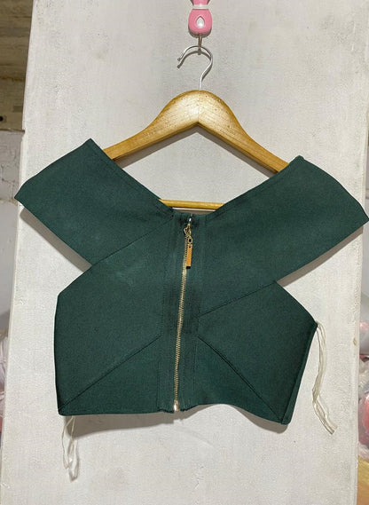 MISTRESS ROCKS| S|BUST 13|B10|DARK GREEN CRISS-CROSS CROP TOP