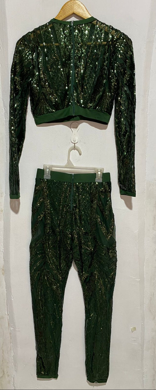 BANJUL|XS/S| DARK GREEN SEQUIN TWO-PIECE OUTFIT