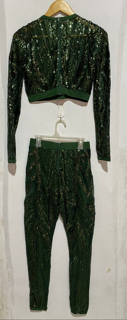 BANJUL|XS/S| DARK GREEN SEQUIN TWO-PIECE OUTFIT