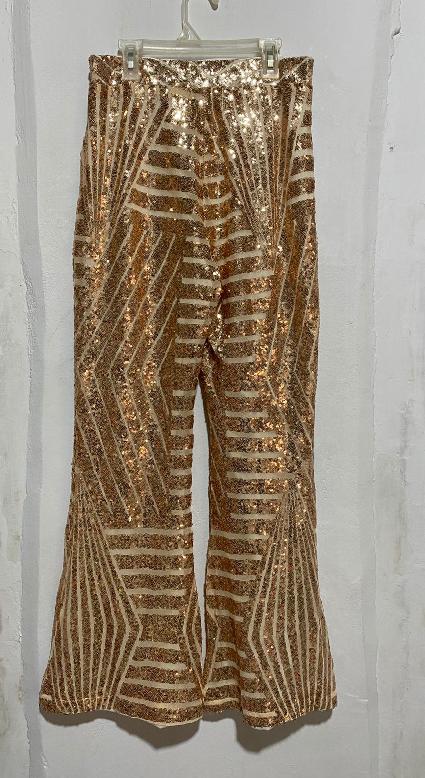GOLD AND WHITE SEQUINED FLARE PANTS| M/L |WAIST 28