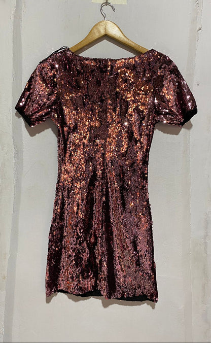 ZARA|S|BUST 15|PINK SEQUIN SWEETHEART NECKLINE MINI DRESS