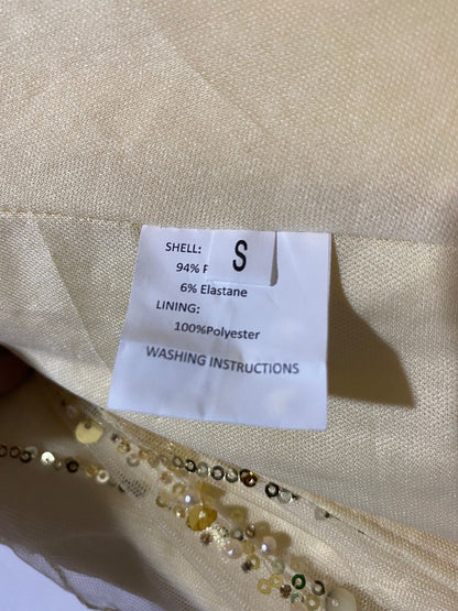 CHAMPAGNE GOLD BEADED MERMAID FORMAL GOWN| S | BUST 16