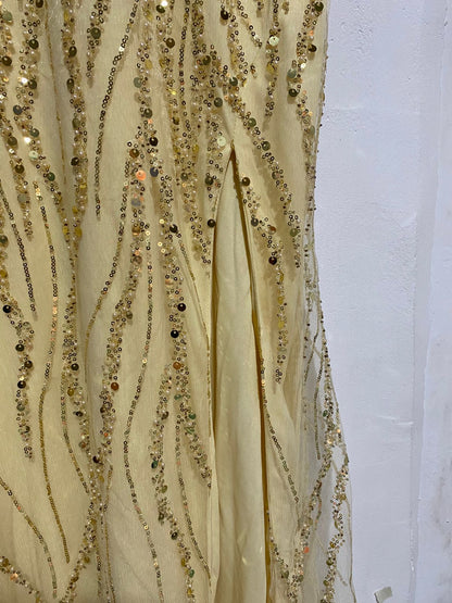 CHAMPAGNE GOLD BEADED MERMAID FORMAL GOWN| S | BUST 16