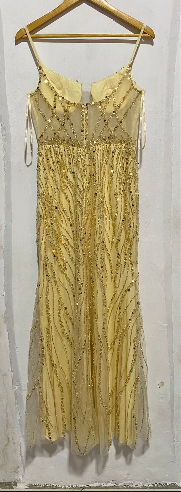 CHAMPAGNE GOLD BEADED MERMAID FORMAL GOWN| S | BUST 16