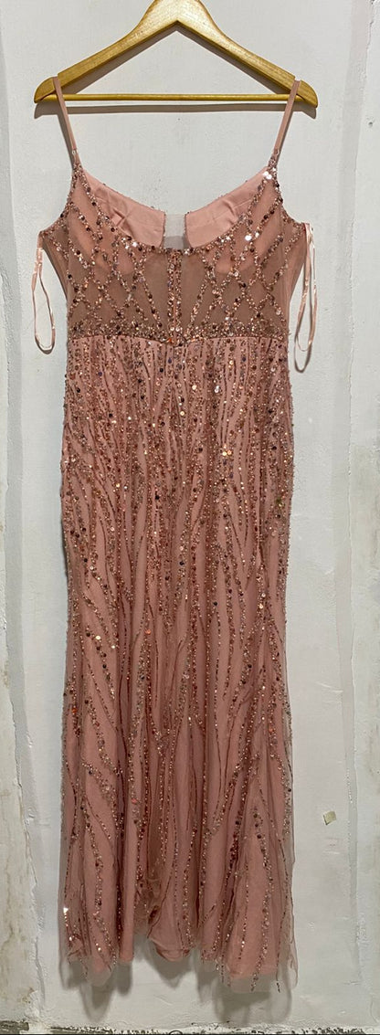 USTY PINK SEQUIN BEADED MERMAID GOWN| L |BUST 18