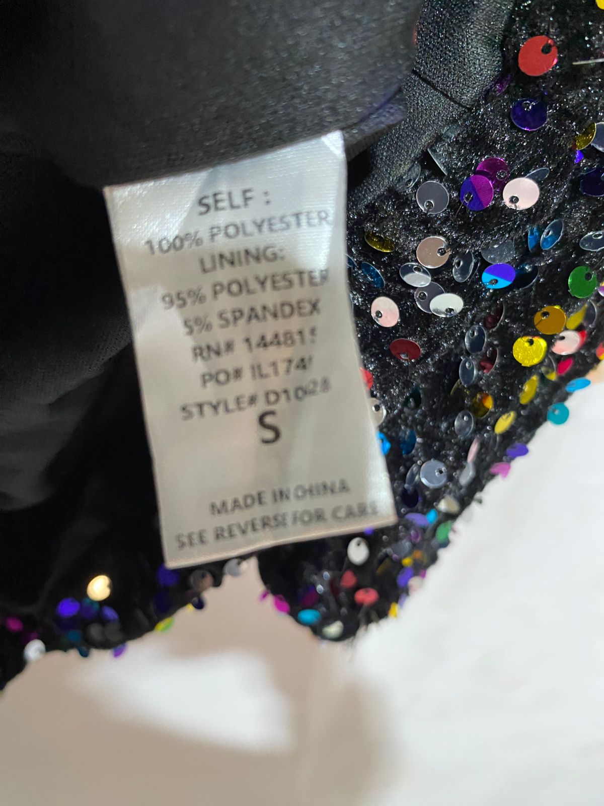 MULTICOLOR SEQUIN BALLOON SLEEVE PLUNGE MINI DRESS| S |BUST  15