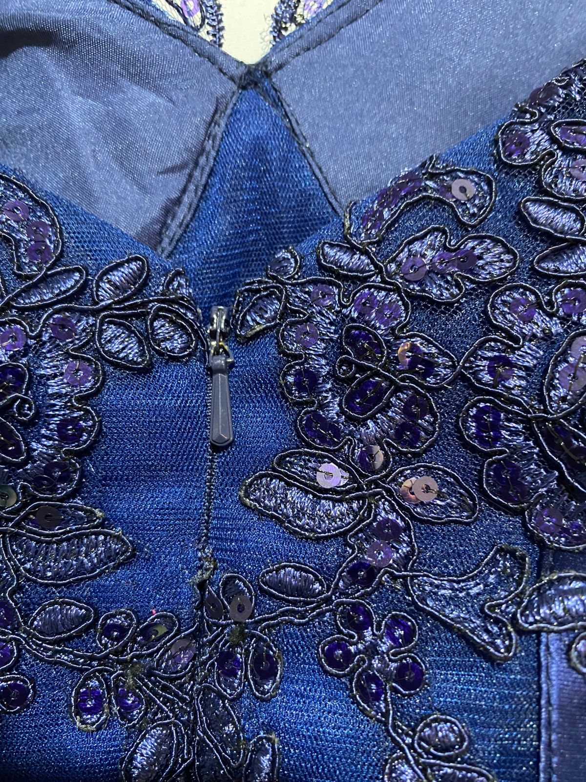 ROYAL BLUE SEQUIN LACE TIERED MINI DRESS| S |BUST 15