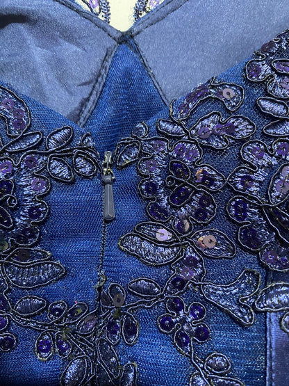 ROYAL BLUE SEQUIN LACE TIERED MINI DRESS| S |BUST 15