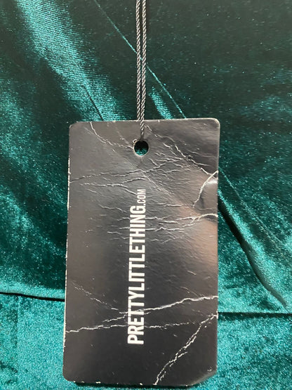 PRETTY LITTLE THING|M|BUST 17|EMERALD GREEN VELVET ONE SHOULDER WIDE LEG JUMPSUIT