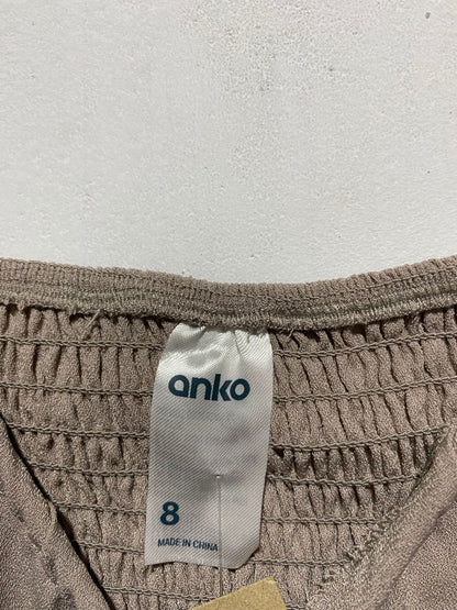 ANKO|S|BUST 13|TAUPE PUFF SLEEVE DRAWSTRING FRONT CROP TOP