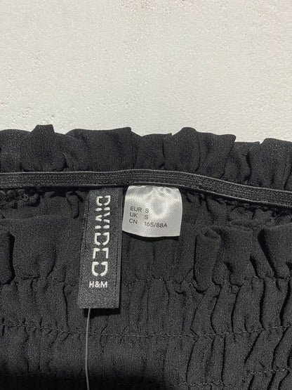 H&M DIVIDED|S|BUST 16|BLACK SMOCKED SQUARE-NECK PUFF-SLEEVE TOP