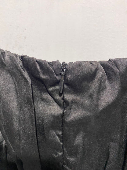 BLACK VELVET AND SATIN MINI DRESS WITH PUFF SLEEVES|L|BUST 16