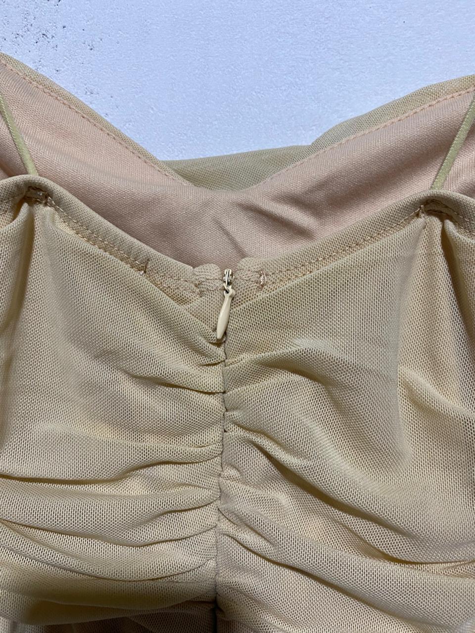 PRINCESS POLLY |XS|BUST 13|BEIGE OR CHAMPAGNE RUCHED MIDI BODYCON DRESS