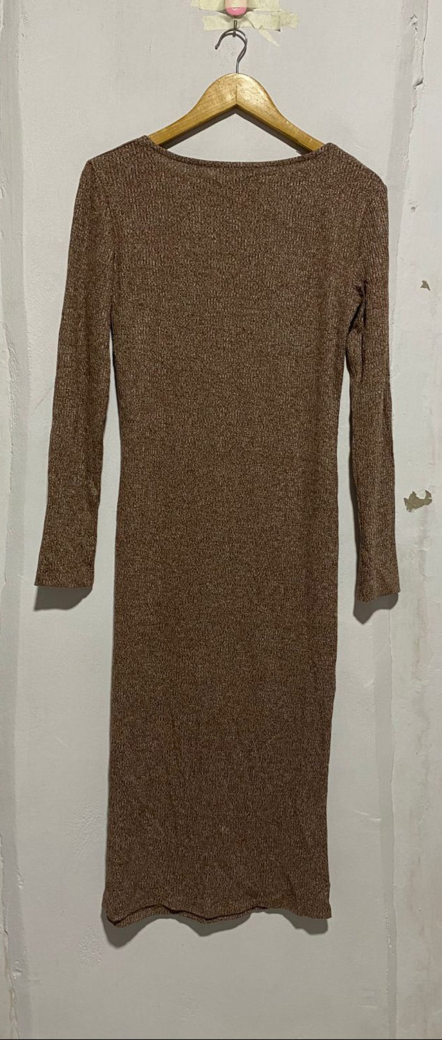 MNG|M|BUST 17|LONG SLEEVE SQUARE NECK RIBBED MIDI DRESS