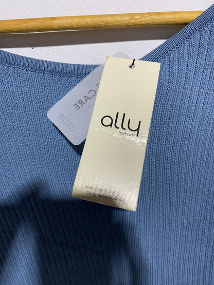 ALLY FASHION|M|BUST 15|BLUE RIBBED LONG SLEEVE MINI DRESS