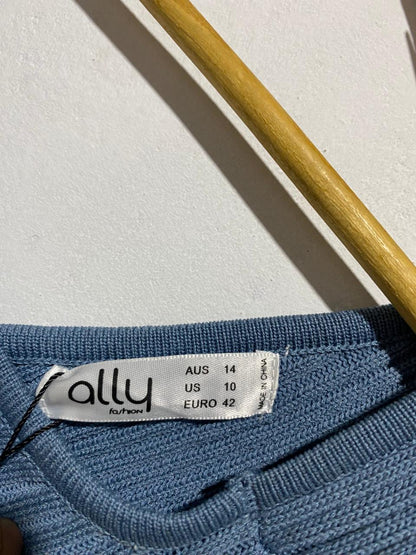 ALLY FASHION|M|BUST 15|BLUE RIBBED LONG SLEEVE MINI DRESS