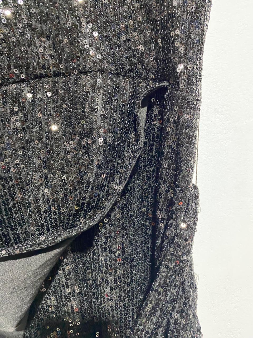 ATMOS & HERE|S/M|BUST 14|BLACK SEQUIN SLEEVELESS WRAP MINI DRESS
