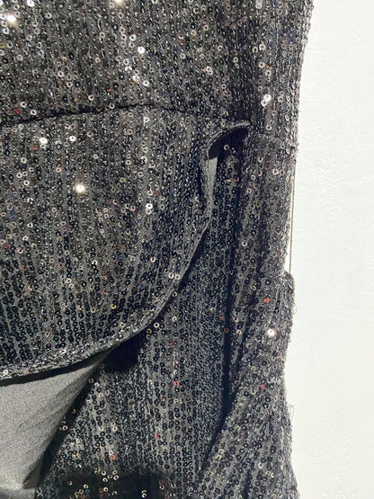 ATMOS & HERE|S/M|BUST 14|BLACK SEQUIN SLEEVELESS WRAP MINI DRESS