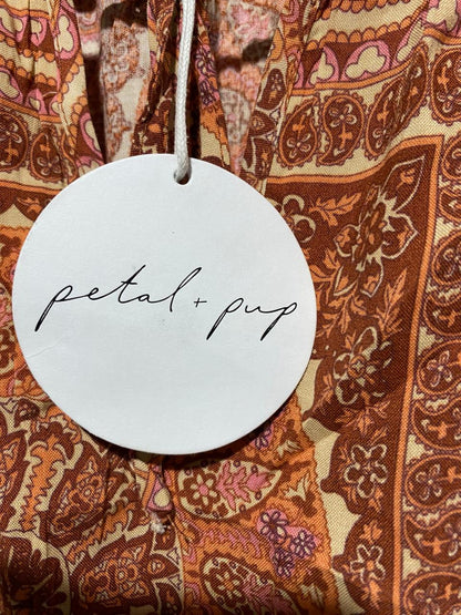 PETAL PUP| S |BUST 18|RUST ORANGE PAISLEY PRINT MINI DRESS