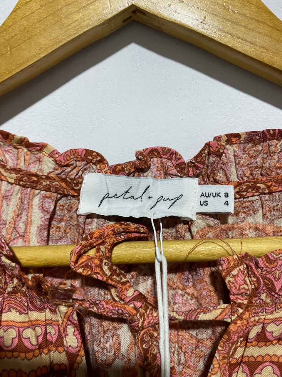 PETAL PUP| S |BUST 18|RUST ORANGE PAISLEY PRINT MINI DRESS