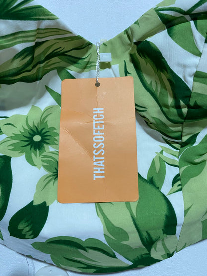 THATS SOFETECH|S |BUST 13| GREEN FLORAL PUFF SLEEVE CROP TOP