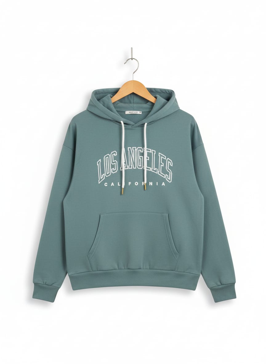 SHEIN | M|BUST 22|TEAL BLUE "LOS ANGELES CALIFORNIA" GRAPHIC PRINT HOODIE