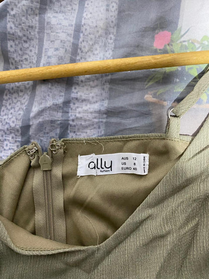 ALLY FASHION|M|BUST 17|KHAKI GREEN WIDE-LEG JUMPSUIT WITH A TIE WAIST