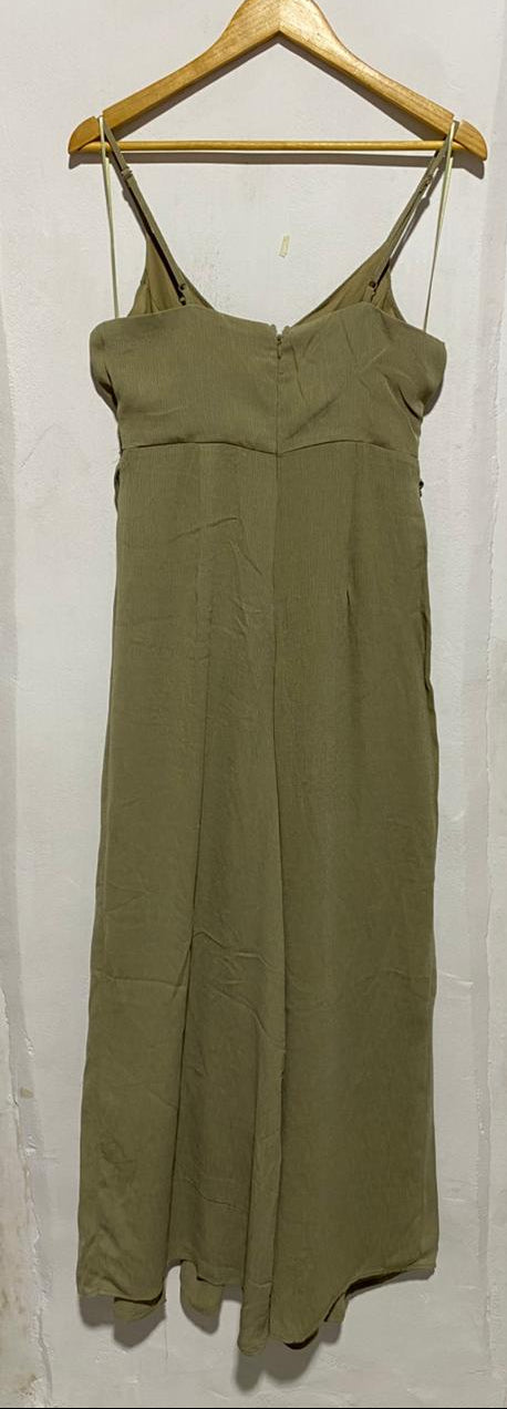 ALLY FASHION|M|BUST 17|KHAKI GREEN WIDE-LEG JUMPSUIT WITH A TIE WAIST