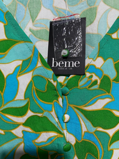 BEME|XL|BUST 23|GREEN AND BLUE LEAF PRINT MIDI DRESS