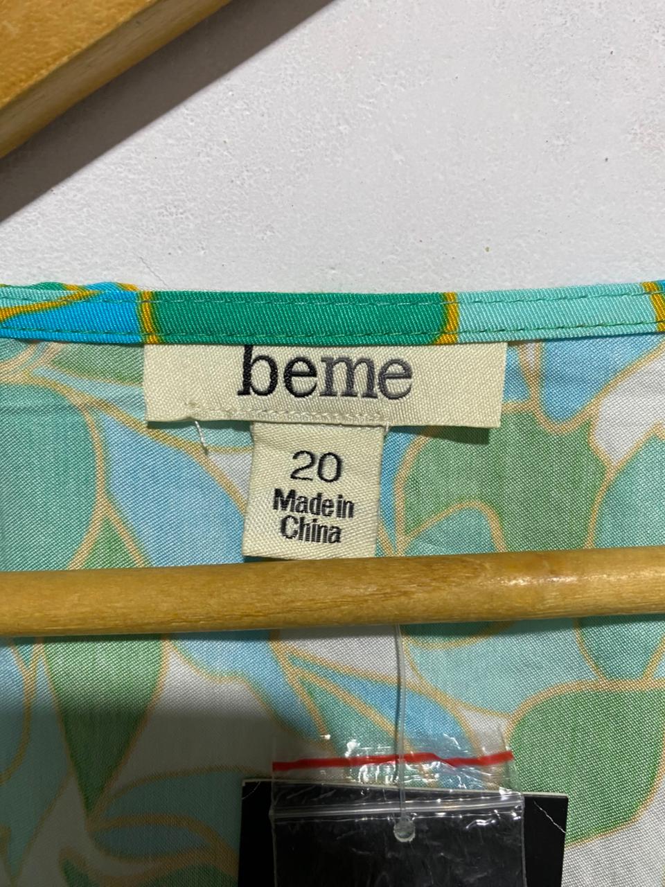 BEME|XL|BUST 23|GREEN AND BLUE LEAF PRINT MIDI DRESS