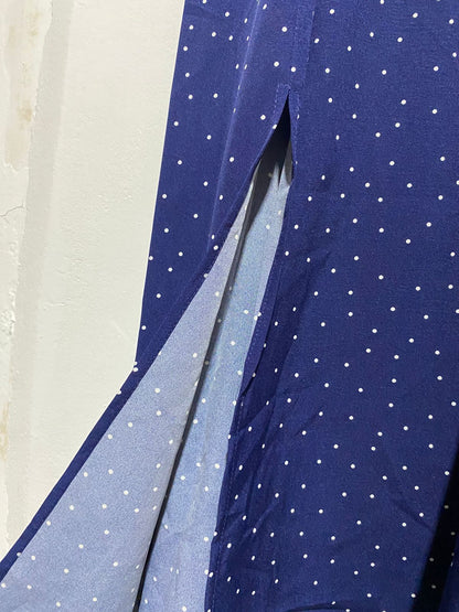 RIHOAS|M|BUST 18| NAVY ROUND NECK POLKA DOT CUTOUT MIDI DRESS