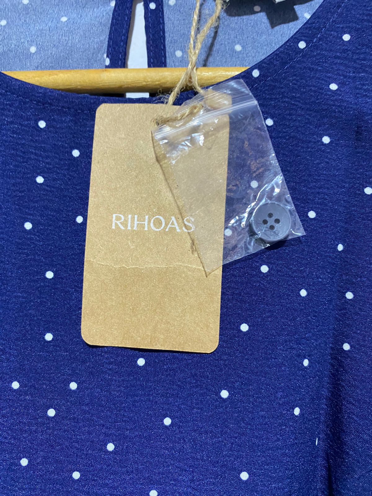 RIHOAS|M|BUST 18| NAVY ROUND NECK POLKA DOT CUTOUT MIDI DRESS