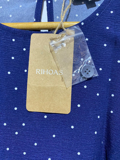 RIHOAS|M|BUST 18| NAVY ROUND NECK POLKA DOT CUTOUT MIDI DRESS