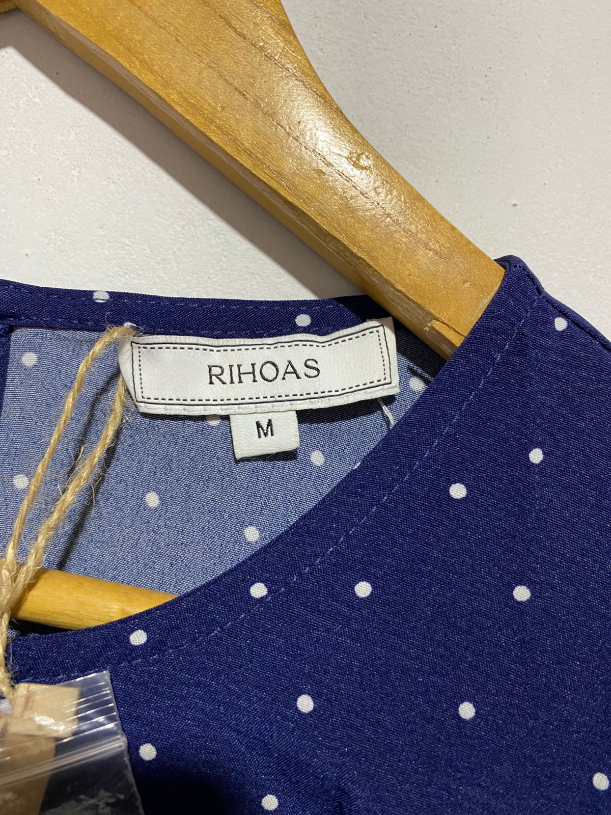 RIHOAS|M|BUST 18| NAVY ROUND NECK POLKA DOT CUTOUT MIDI DRESS