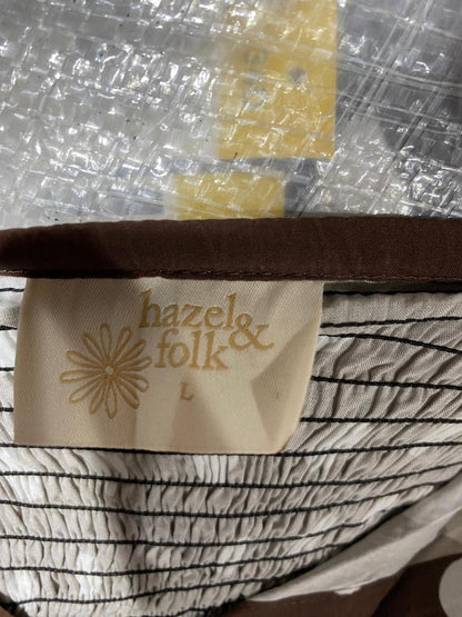 HAZEL&FOLK|L|BUST 17|LOCKLIN BROWN AND WHITE POLKA DOT MIDI DRESS