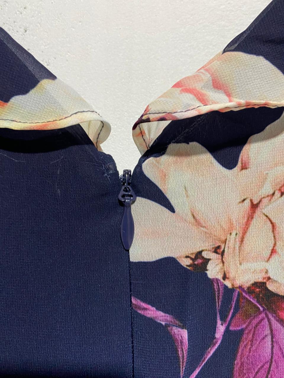 PORTMANS SIGNATURE|L|BUST 19|NAVY BLUE FLORAL PRINT WIDE-LEG JUMPSUIT