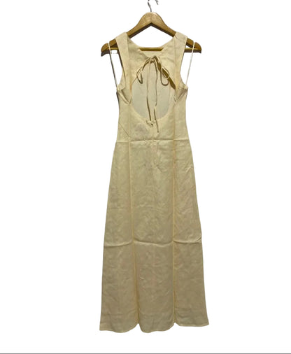 DISSH|S|BUST 14|BEIGE LINEN-BLEND SLEEVELESS MIDI DRESS