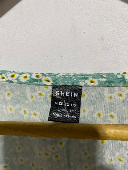 SHEIN|L|BUST 16|GREEN FLORAL V-NECK MIDI DRESS