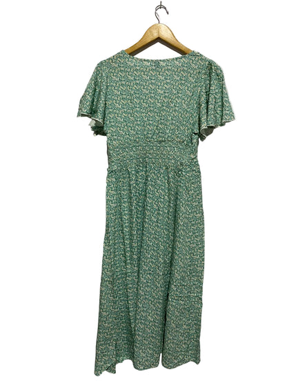 SHEIN|L|BUST 16|GREEN FLORAL V-NECK MIDI DRESS