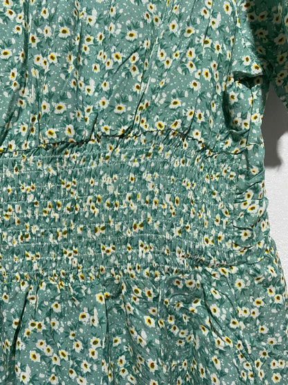 SHEIN|L|BUST 16|GREEN FLORAL V-NECK MIDI DRESS