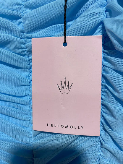 HELLO MOLLY|M|BUST 15|BLUE RUCHED SQUARE NECK MINI DRESS
