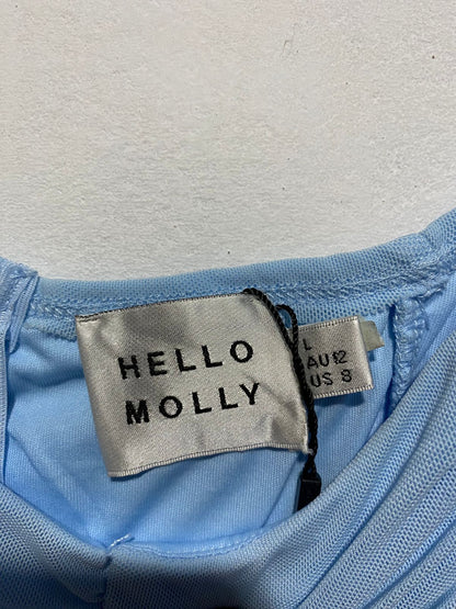 HELLO MOLLY|M|BUST 15|BLUE RUCHED SQUARE NECK MINI DRESS