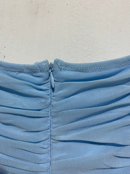 HELLO MOLLY|M|BUST 15|BLUE RUCHED SQUARE NECK MINI DRESS