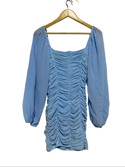 HELLO MOLLY|M|BUST 15|BLUE RUCHED SQUARE NECK MINI DRESS