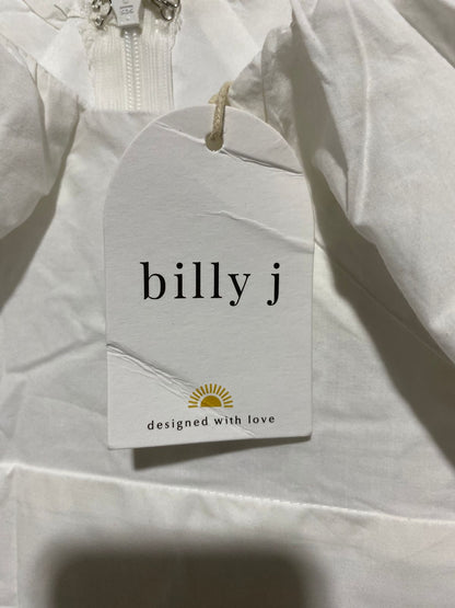 BILLY J |S|BUST 16|WHITE RUFFLED V-NECK MIDI DRESS